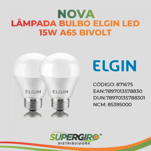 Nova lâmpada Bulbo Elgin LED 15W A65 Bivolt