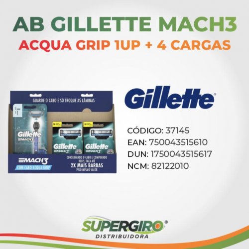 Kit 2 Aparelhos de Barbear Gillette Mach3 Acqua-Grip + 4 Cargas Gillette Mach3