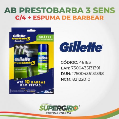 Kit Aparelho de Barbear Gillette Prestobarba3 Sensecare c/4 Unidades - Grátis Mini Espuma