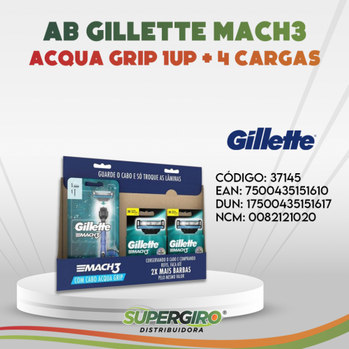 AB GILLETTE MACH3 ACQUA GRIP 1UP + 4 CARGAS
